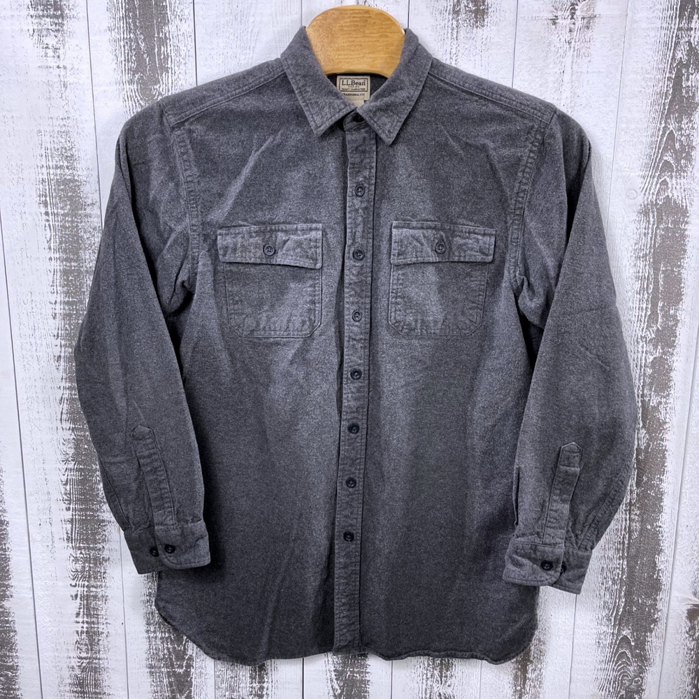 LL Bean Chamois Cloth Shirt Gray Flannel Button Up L Tall Traditional Fit